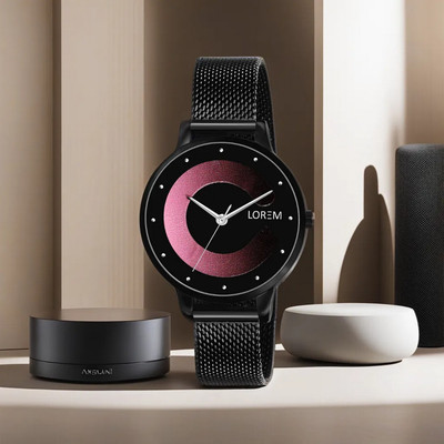 LOREM LR355 New Arrival Pink Designer Dial-Black Mesh Strap Analog Watch  - For Women