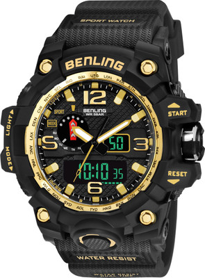 Benling SKBLANDG-6002-GLDN-BLK Ana Digital Series | Luminous Light | Alarm Clock | Day Display | Date Display Analog-Digital Watch  - For Men