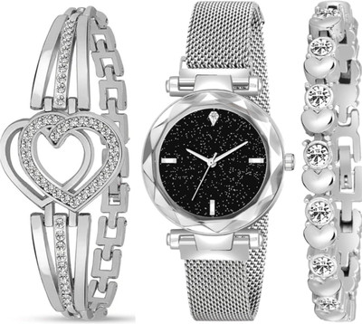 Harisha Analogue Plain Black Dial Magnet Watch With Gift Bracelet For Women Or Girls Analogue Plain Black Dial Magnet Watch With Gift Analog Watch  - For Women