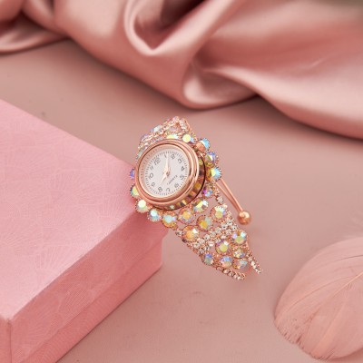 GC PREMIUM JEWELLERY Trending Rainbow Stone Bracelet Watch The Ultimate Fashion Statement Rose Gold Analog Watch  - For Women