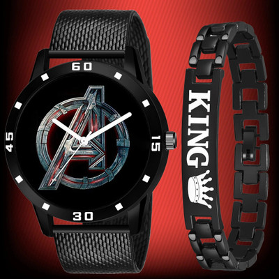 MAHAVIRA COLLECTION AVENGERS_BLACK_WITH_BLACK_KING_BRACELET Professional Casual+PartyWear+Formal Designer Classic New For Boys And Mens Analog Watch  - For Men