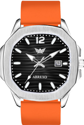 ABREXO Abx6600-SLV ORG Vintage-Law Date Working Square Silver Dial Premium Orange Silicone Strap Boys Analog Watch  - For Men