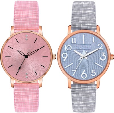 Loretta LT-314-350 Pack of 2 Leather Belt Round Dial Combo Women Analog Watch  - For Girls