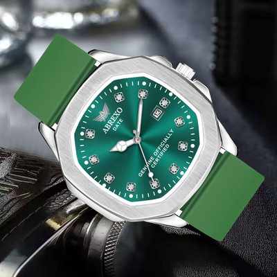 ABREXO Abx5005 GRN SL Silicon Strap Captain Series Date Working Square Green Dial Silicon Strap Quartz Mechanism Analog Watch  - For Men