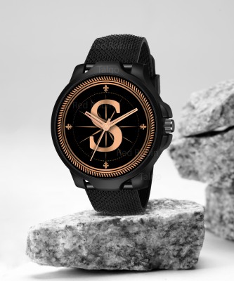 SKOAL ALPHA-S-3K-BLK-SFR Fancy Design Stylish ALPHABET S Dial Black Leather Strap Men Wrist Watch Analog Watch  - For Boys