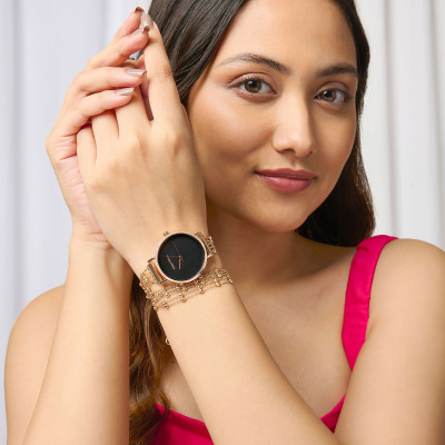 Joker & Witch Joker & Witch Nami 32mm Black Dial Rose Gold Metallic Chain Wrap For Women Analog Watch  - For Women