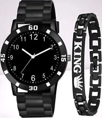 SHURAI Black 202 12-52 with King Bracelet New Premium Collection Black Wrist Watch With Bracelet Analog Watch  - For Men