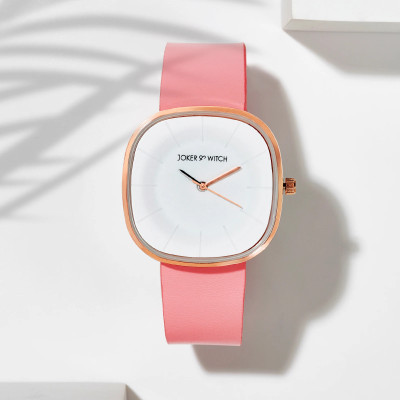 Joker & Witch Albin Classic Square Dial Watch with A White Dial Stylish Bright Pink PU Strap Analog Watch  - For Women