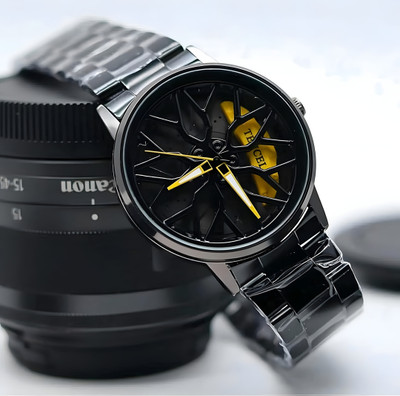 KHXR Gyro_Flower_Red_Chain Car wheel watch | Spinning watch | Roatating watch | Gyro watch | Red Analog Watch  - For Men