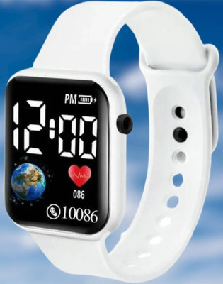 HLMT Teenagers LED Luxurious Fashion Silicone Digital Watch (Not smart watch) Smartwatch(White Strap, M)