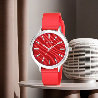 LOREM LR349 Stylish Red Designer Dial-Red Silicone Strap Analog Watch  - For Women