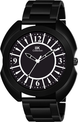 IIK Collection IIK-820M Black Round Artistic Dial with Black Stainless Steel Metallic Bracelet Chain Analog Watch  - For Men