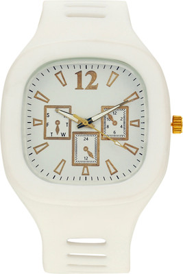 Timor F-TM555 White Dial Silicone Strap Belt Water Resistant Watch for men Analog Watch  - For Boys