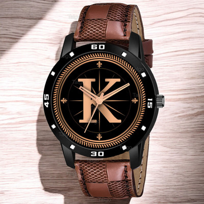Natrix ALPHA-K-AVO-BLK-BRW-CHL Fancy Design Stylish ALPHABET K Dial Brown Leather Strap Men Wrist Watch Analog Watch  - For Boys