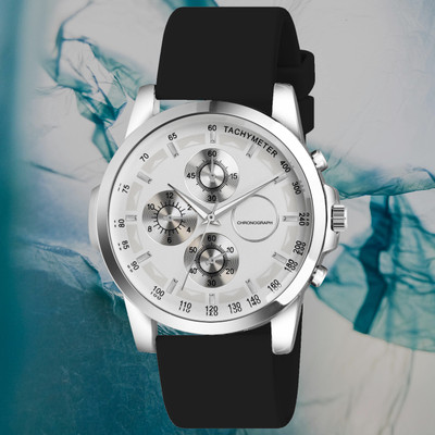 AWEX A_TS09_BlackBelt_SilverDila_41 Stylish black silicone strap men’s wristwatch with a bold silver dial Analog Watch  - For Men