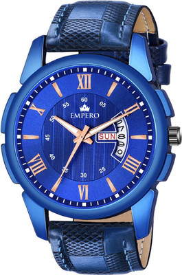 EMPERO EMPERO Day & Date Functioning Leather Strap Blue Dial Analog Watch  - For Men