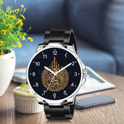 SKOAL IW003-NUM-3K-SIL-CDBLK ISLAMIC Ayatulkursi Design Round Dial Black Silicone Strap Muslim Analog Watch  - For Men