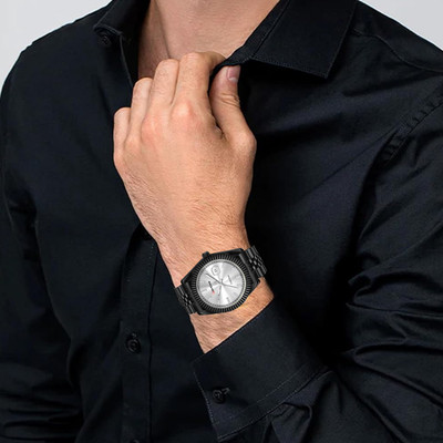 Portive AS PLAIN BLACK STRAP WITH WHITE ROUND DIAL ANALOG WRIST WATCH Ashirwad Fashion Analog Watch  - For Men