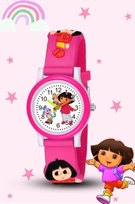 Brostin B0086N New 2023 Smile :)Generation Dora Character Dial Printed & Dark Pink Color Strap Analog Watch  - For Girls