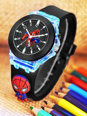 CERO Kids-SpiderMan Child Multicolor Lights 3D Cute Cartoon Multi Function Rubber Strap Kidd's Boys Analog Watch  - For Girls