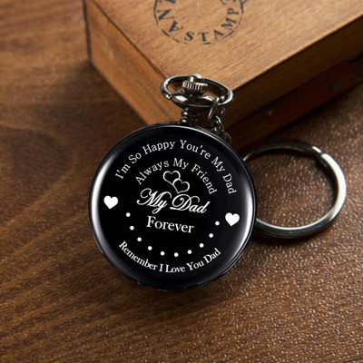 GT Gala Time Premium My Dad Forever Theme Black Pocket Watch Key Chain with Key Ring Car Bike Key Chain for Father Antique Gandhi Design Pocket Watch Fathers Day Gift for Dad Black Metal Pocket Watch Chain