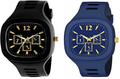 TYMU New Combo Of Blue and Black Square Dial with Silicone Strap Analog Watch  - For Boys