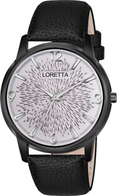 Loretta LT_6018 Black Leather Belt 3D Embossed Unique Textured Dial Analog Watch  - For Men