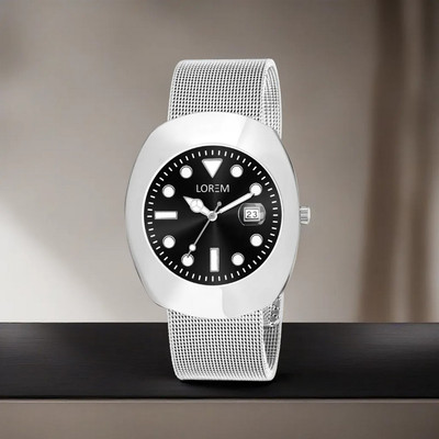 LOREM LR141 Attractive Look Slim Black Dial Silver Metal Mesh Strap Analog Watch  - For Men