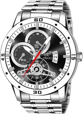 PIRASO D&D 2025 BLACK SILVER ANALOG WATCH DATE DISPLAY BLACK DIAL AND SILVER CHAIN (WATCH FOR MEN & BOY) Analog Watch  - For Men