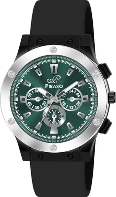 PIRASO HUB 8905 TURQUOISE SILVER BLACK SILICONE STRAP Piraso Turquoise Dial & Black Silicone Strap Analog Watch For Men Analog Watch  - For Men