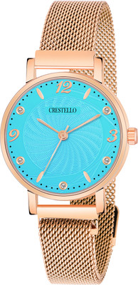CRESTELLO CR-RG146-BLU Rose Gold Plated Mesh Chain Analog Watch  - For Women