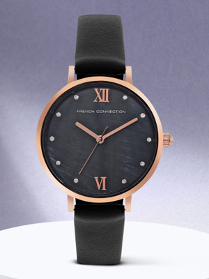 French Connection Serene Women's Analog Black Watch | Rhinestone Black MOP Dial Analog Watch  - For Women