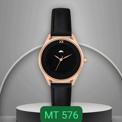 SHURAI MT-580 BLACK Black Rose gold Dial Leather Strap Analog Watch  - For Girls