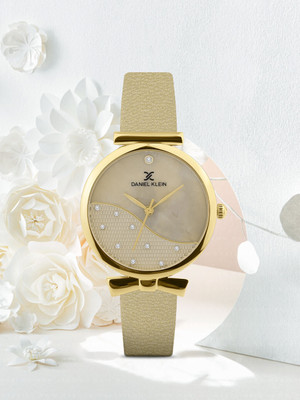 DANIEL KLEIN Beige Strap with Bow Shape Lug Premium Analog Watch  - For Women