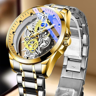 elivor SKELETON ROUND Elivor Fashion Men's Skeleton Round Two-Tone Watch Analog Watch  - For Men