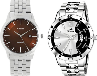 Giomex 1584SM04_1 Brown Date Chain-Combo-2252 Black Grey Chain 1584SM04_1 Brown Date Chain-Combo-2252 Black Grey Chain Analog Watch  - For Men & Women