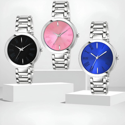 MAHAVIRA COLLECTION TIT_BLACK_PINK_BLUE Party Wedding Black Pink Blue Women Stainless Steel Watch For Women Analog Watch  - For Women