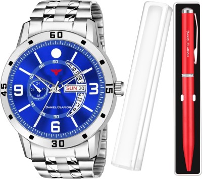DANIEL CLARION DC-1105-Blue+Red Pen Day and date Analog watch for men with Red Ball Pen Analog Watch  - For Boys