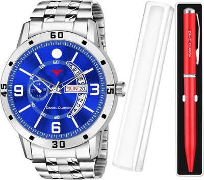 DANIEL CLARION DC-1105-Blue+Red Pen Day and date Analog watch for men with Red Ball Pen Analog Watch - For Boys DANIEL CLARION DC-1105-Blue+Red Pen Day and date Analog watch for men with Red Ball Pen Analog Watch - For Boys