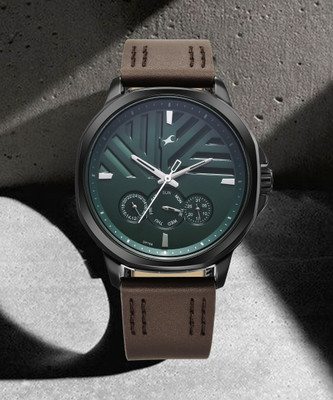 Fastrack Fleek Quartz Multifunction Green Dial Leather Strap Watch Analog Watch  - For Men