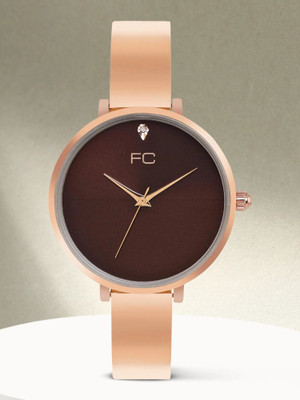 French Connection Divine Women's Analog Rose Gold Watch | Brown Sunray Round Dial Analog Watch  - For Women