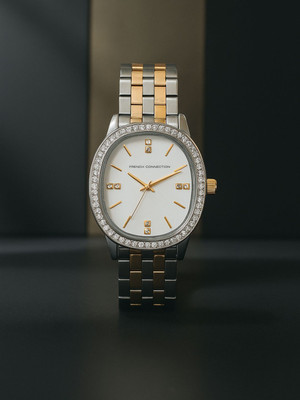 French Connection Rhinestone White Mop Dial | Silver Analog Watch For Women's Analog Watch  - For Women