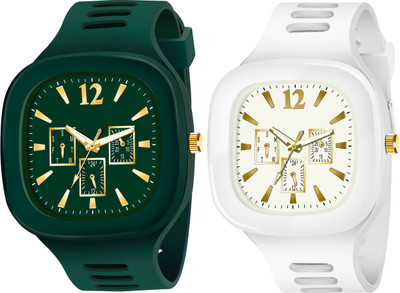 Om Collection Green and White Square Dial Combo Green and White Square Dial Combo Analog Watch  - For Boys