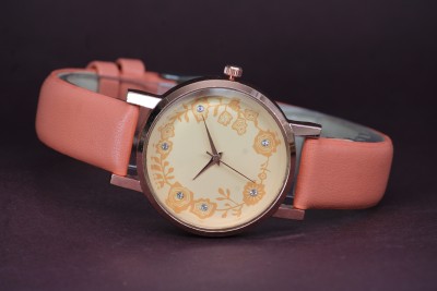 VIRAKTI Genuine Leather Belt Diamond Flower Dial Design Women Analog Watch  - For Girls