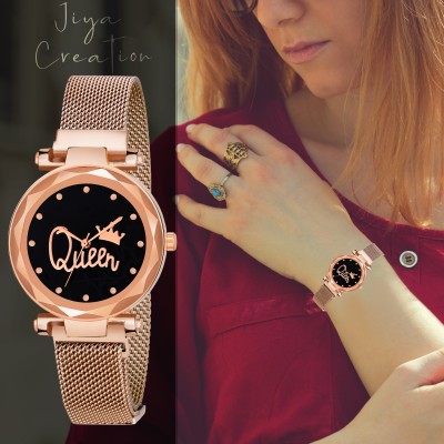 Jiya Creation Rosegold Color Stylish Luxurious Looking 2021 Starry Sky Magnetic Watch Wrist Style Fancy Bracelet Women Watches Ladies Wristwatch for Girls Analog Fashion Female Clock Gift with Magnet Mash Strap Stylish Rose gold Luxury Mesh Buckle sky Quartz girls Mysterious Lady New Chain Belt Gala