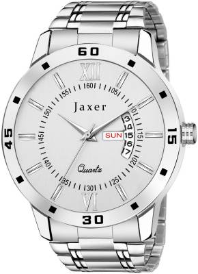 Jaxer Steel Chain White Day Date Feature Dial Analog Watch For