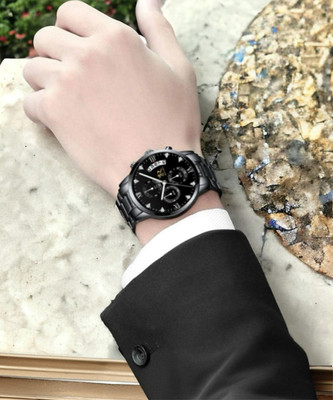 Olmeca Dark Black Business Class Luxury Magnificent Analog Chrono Inside Dials Working Three-Eye Six-Needle Dark Black Chronograph Analog Watch  - For Men