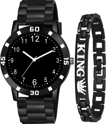 HC HARMI CREATIVE STYLISH DIAL- PU STRAP & BLACK KING BRACELET COMBO SET FOR MEN Analog combo boy men watch,stylish watch ,King Combo watch Analog Watch - For Boys Analog Watch  - For Men