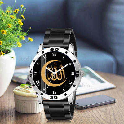 Red Robin IW006-ROM-AVO-SIL-CDBLK ISLAMIC Allah Chand Design Round Dial Black Silicone Strap Muslim Analog Watch  - For Men