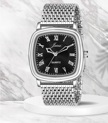 JAINX Black Square Dial Steel Chain Vintage Analog Watch  - For Men